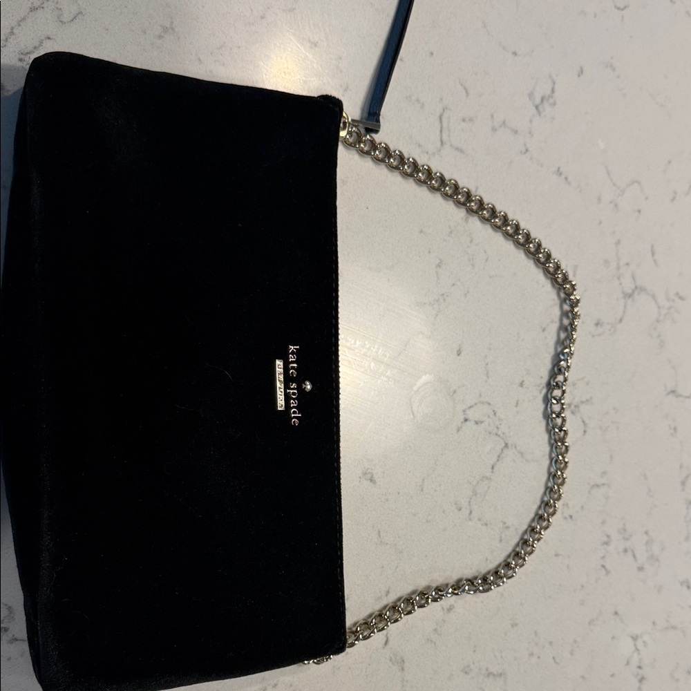 Kate Spade Black Velvet Bag with Silver Chain